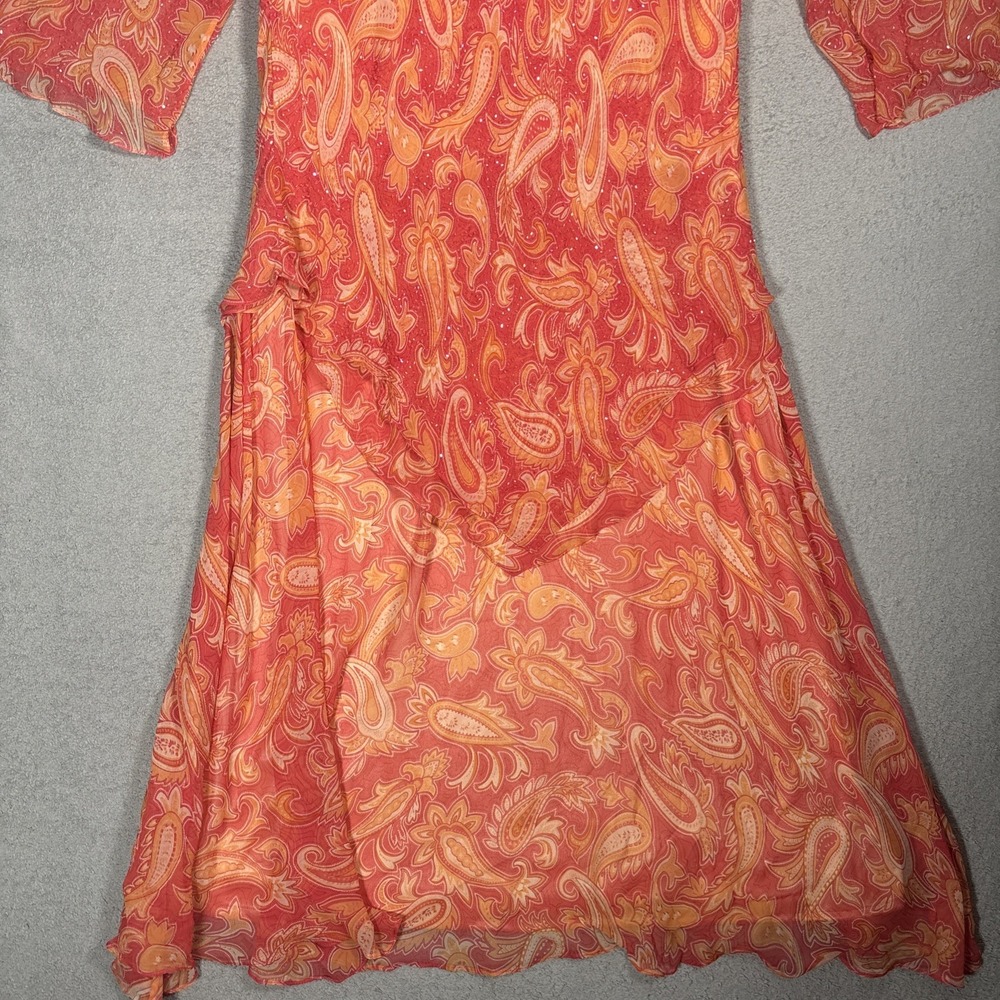 Terani Couture 100% Silk Beaded Paisley Maxi Dress Orange Coral Plus Size 22 - Picture 11 of 16